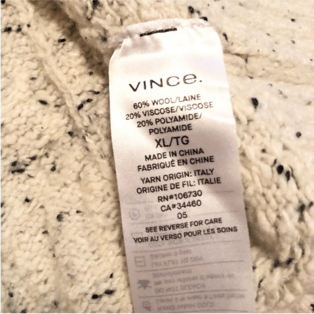 VINCE Cable Knit Speckled Crewneck Sweater Marled Ivory Wool Blend Fisherman - Picture 8 of 9